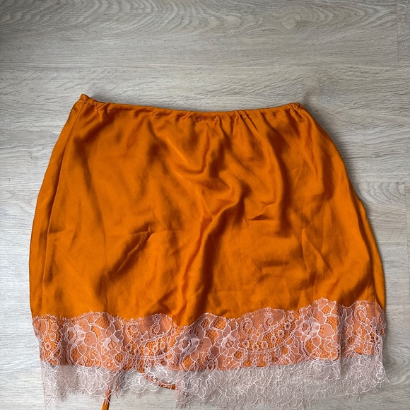 Free People Orange Lace Trim Mini Skirt Size Medium - Picture 3 of 5
